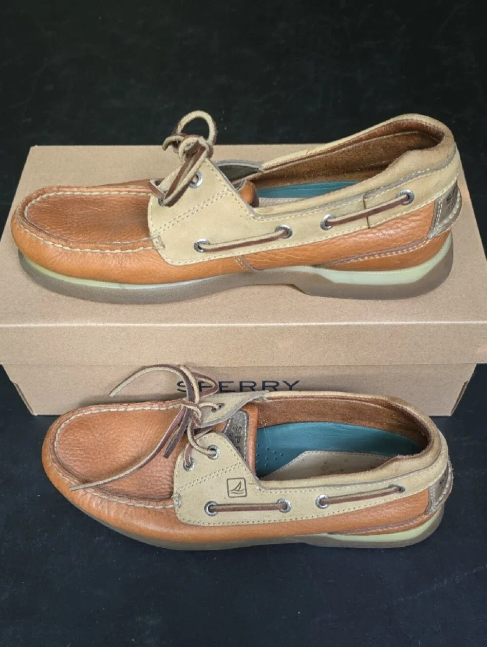 Sperry Men's Two-Tone Brown and Tan Leather Sahara Boat Shoes